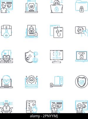 Surveillance linear icons set. Monitoring, Observation, Investigation, Privacy, Tracking, Watchfulness, Spying line vector and concept signs Stock Vector