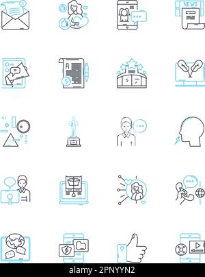 Social nerking linear icons set. Connections, Community, Interactions, Relationships, Engagement, Collaboration, Sharing line vector and concept signs Stock Vector