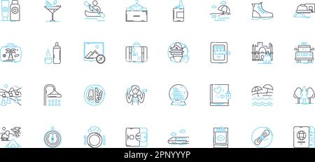 Trade commerce linear icons set. Export, Import, Barter, Deal, Goods, Services, Exchange line vector and concept signs. Negotiation,Market,Consumer Stock Vector