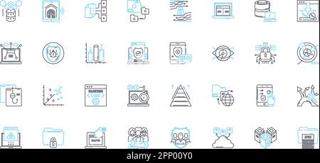 Data protection linear icons set. encryption, security, backup, privacy, confidentiality, surveillance, vulnerability line vector and concept signs Stock Vector