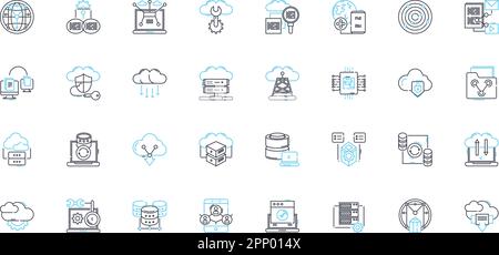 Cyber analytics linear icons set. Cybersecurity, Analytics, Data, Vulnerability, Threat, Intelligence, Detection line vector and concept signs Stock Vector