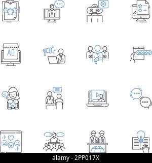 Telegraph line icons collection. Communication, Message, Wire, Transmission, Signal, Connection, News vector and linear illustration. Media,History Stock Vector