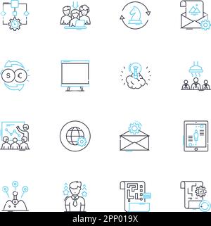 Professional conduct linear icons set. Integrity, Ethics, Hsty, Responsibility, Respect, Accountability, Fairness line vector and concept signs Stock Vector