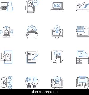 Internet services line icons collection. Connectivity, Broadband, Speed, Bandwidth, Wi-Fi, Hotspot, Router vector and linear illustration. Modem,Nerk Stock Vector