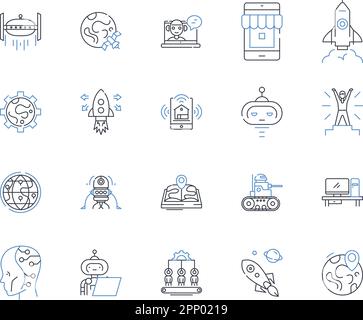 Content creation line icons collection. Creativity, Writing, Design, Originality, Strategy, Inspiration, Visuals vector and linear illustration Stock Vector