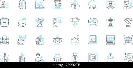 Mechatronics Systems linear icons set. Robotics, Sensors, Automation, Control, Actuators, Electromechanical, Artificial intelligence line vector and Stock Vector