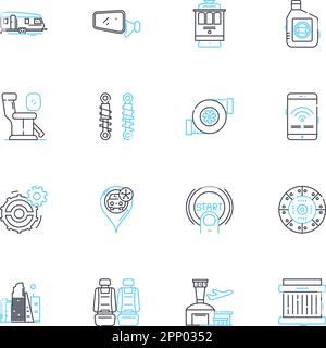 Motorist linear icons set. Driver, Commuter, Car, Traffic, Highway, Road, Automobile line vector and concept signs. Vehicle,Navigation,Fuel outline Stock Vector