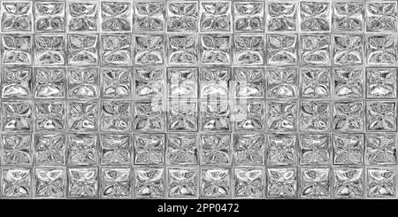 Seamless retro glass block wall background texture overlay. Vintage silver disco ball pattern or shiny metallic foil. Luxury crystal cut mosaic brick Stock Photo