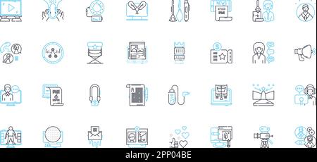 Motion picture linear icons set. Drama, Comedy, Thriller, Action, Horror, Romance, Fantasy line vector and concept signs. Sci-fi,Adventure,Animation Stock Vector