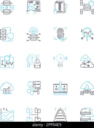 Financial forecasting linear icons set. Projection, Budgeting, Trending, Analysis, Planning, Anticipation, Estimation line vector and concept signs Stock Vector
