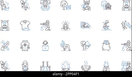 Composure line icons collection. Calmness, Poise, Serenity, Equanimity, Confidence, Self-control, Steadiness vector and linear illustration. Balance Stock Vector