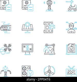 Remote-controlled planes linear icons set. Miniatures, Aerodynamics ...