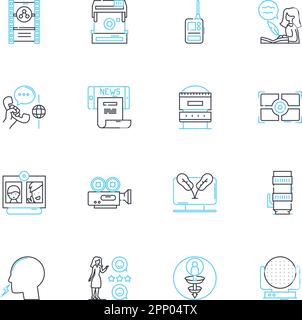 Motion picture linear icons set. Drama, Comedy, Thriller, Action, Horror, Romance, Fantasy line vector and concept signs. Sci-fi,Adventure,Animation Stock Vector