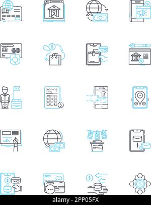 Currency linear icons set. Exchange, International, Trade, Digital, Valuation, Fiat, Transfer line vector and concept signs. Reserve,Conversion Stock Vector