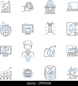 Financial diagnosis line icons collection. Analysis, Assessment, Audit, Balance, Budget, Capital, Cash flow vector and linear illustration. Debt Stock Vector