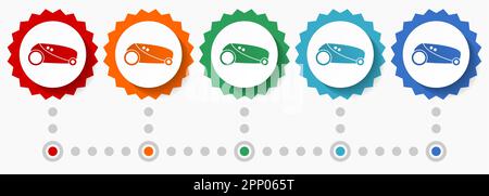 Robot, automatic grass mower vector icon set, colorful infographic template, set of flat design badge icons in 5 color options Stock Vector