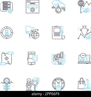 Online advertising linear icons set. Banner, Clickbait, Conversion, Cost-effective, CPM, Display, Engagement line vector and concept signs. Geo Stock Vector
