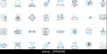 Emerging trends linear icons set. Sustainability, Innovation, Automation, Digitalization, Virtualization, Electric, Smart line vector and concept Stock Vector