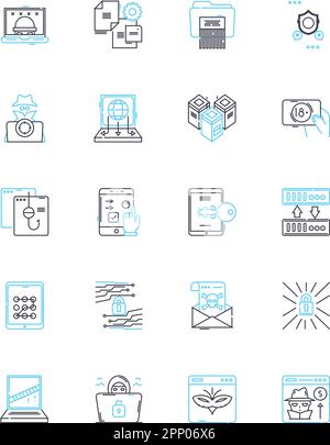 Data security linear icons set. Encryption, Firewall, Malware, Cybersecurity, Authentication, Authorization, Intrusion line vector and concept signs Stock Vector