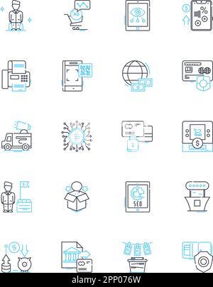 Mobile banking linear icons set. Convenience, Security, Efficiency, Accessibility, Automation, Flexibility, Mobility line vector and concept signs Stock Vector