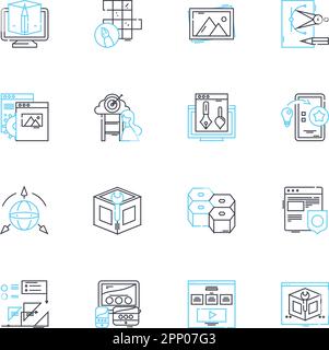 Social security linear icons set. Retirement, Beneficiary, Disability, Medicare, Elderly, Pension, Trust line vector and concept signs. Coverage Stock Vector