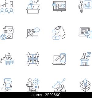 Server administration line icons collection. Deployment, Configuration, Security, Backup, Maintenance, Virtualization, Patching vector and linear Stock Vector