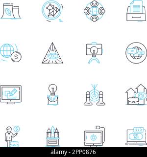 Digital banking linear icons set. Mobile banking, Fintech, Online banking, Neobank, Cryptocurrency, Blockchain, Biometrics line vector and concept Stock Vector