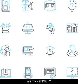 Web-based marketplace linear icons set. e-commerce, platform, transactions, marketplace, bidding, auctions, online line vector and concept signs Stock Vector