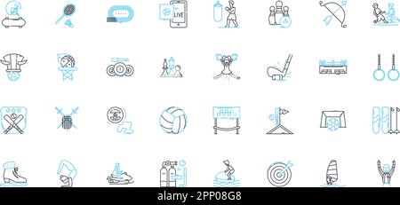 Relaxation linear icons set. Serenity, Tranquility, Bliss, Calmness, Rejuvenation, Peacefulness, Clarity line vector and concept signs. Harmony Stock Vector