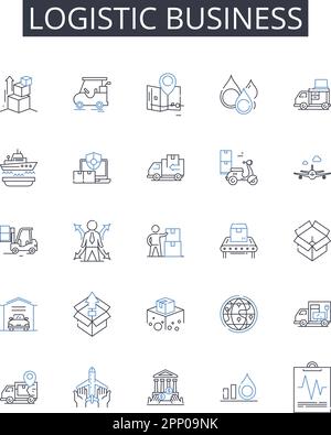Logistic business line icons collection. Supply chain management, Distribution system, Transportation services, Fleet management, Warehousing Stock Vector