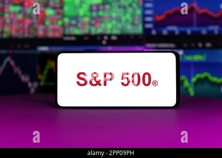 SP 500 stock market index in front of stock market charts background Stock Photo