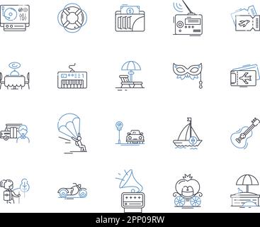 Road tripping line icons collection. Adventure, Freedom, Scenic, Destination, Exciting, Memories, Exploration vector and linear illustration. Journey Stock Vector