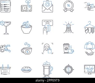 Cafe hopping line icons collection. Coffee, Pastry, Brunch, Latte, Espresso, Croissant, Cappuccino vector and linear illustration. Muffin,Sc,Tea Stock Vector