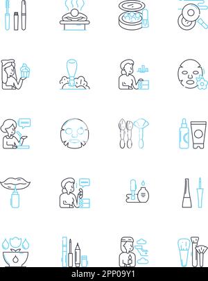Personal grooming linear icons set. Hygiene, Shaving, Styling, Trimming, Haircare, Manicure, Pedicure line vector and concept signs. Skincare,Waxing Stock Vector