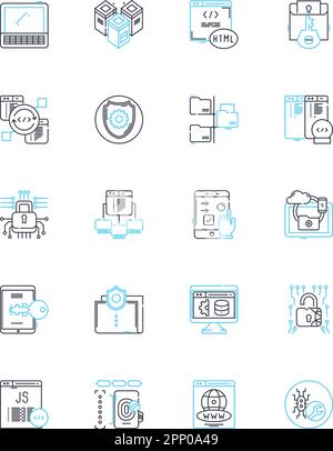 Web data linear icons set. Scraping, Extraction, Parsing, Analytics, Crawling, Harvesting, Aggregation line vector and concept signs. Collection Stock Vector