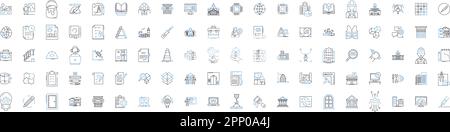 Scientific equipment line icons collection. Spectrometer, Microscope, Telescope, Bunsen Burner, Beaker, Pipette, Centrifuge vector and linear Stock Vector