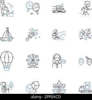 Novelty line icons collection. Quirky, Unusual, Peculiar, Eccentric, Funky, Original, Offbeat vector and linear illustration. Wacky,Oddity,Curiosity Stock Vector