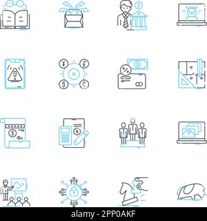 Digital industry linear icons set. Digitalization, Innovation, Transformation, Disruption, Connectivity, E-commerce, Cybersecurity line vector and Stock Vector