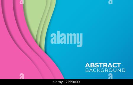 abstract background of blue, pink, and yellow curves in paper cut style.  background, curve, shape, fluid, abstract, graphic, design, wave, vector Stock Vector