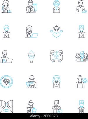 Restaurant server linear icons set. Hospitality, Communication ...