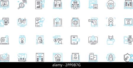 Virtual intelligence linear icons set. Automation, Algorithms, Machine learning, Robotics, Neural nerks, Prediction, Augmentation line vector and Stock Vector