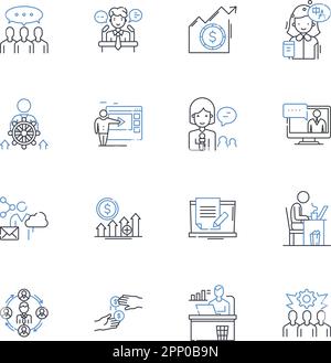 Service employment line icons collection. Caregiver, Service, Hospitality, Janitorial, Maintenance, Service desk, Dispatch vector and linear Stock Vector