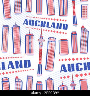 Vector Auckland Seamless Pattern, repeat background with illustration of famous modern auckland city scape on white background for wrapping paper, dec Stock Vector