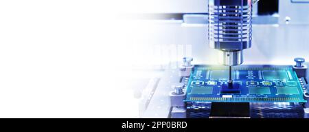 High technology and modern automatic robot for print circuit board (PCB) component at factory Stock Photo
