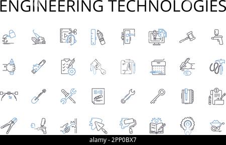 Engineering technologies line icons collection. Computer systems, Environmental sustainability, Industrial automation, Biological sciences, Renewable Stock Vector