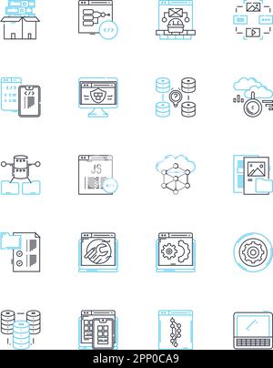 Technology innovation linear icons set. Disruptive, Futuristic, Advancement, Emerging, Breakthrough, Digitalization, Transformation line vector and Stock Vector