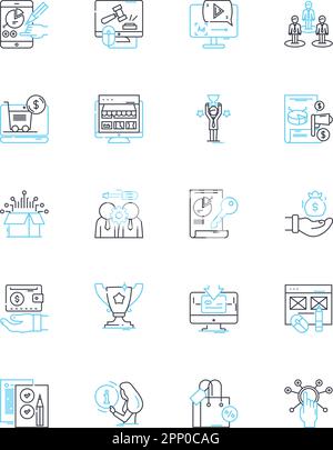 Internet posts linear icons set. Social, Blog, Article, Discussion, Thread, Share, Tweet line vector and concept signs. Update,Post,Status outline Stock Vector