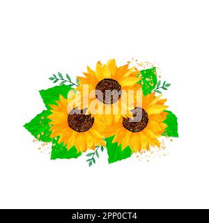 Watercolor sunflower illustration znd composition with vase Stock Photo