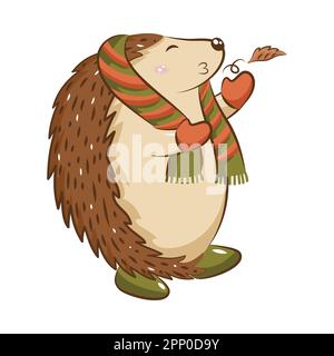 Cartoon Hedgehog Giving Flying Kiss Element On White Background. Stock Vector