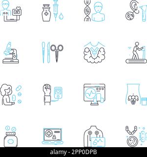 Clinical Applications linear icons set. Diagnosis, Treatment, Therapy, Intervention, Pharmacology, Immunology, Radiology line vector and concept signs Stock Vector